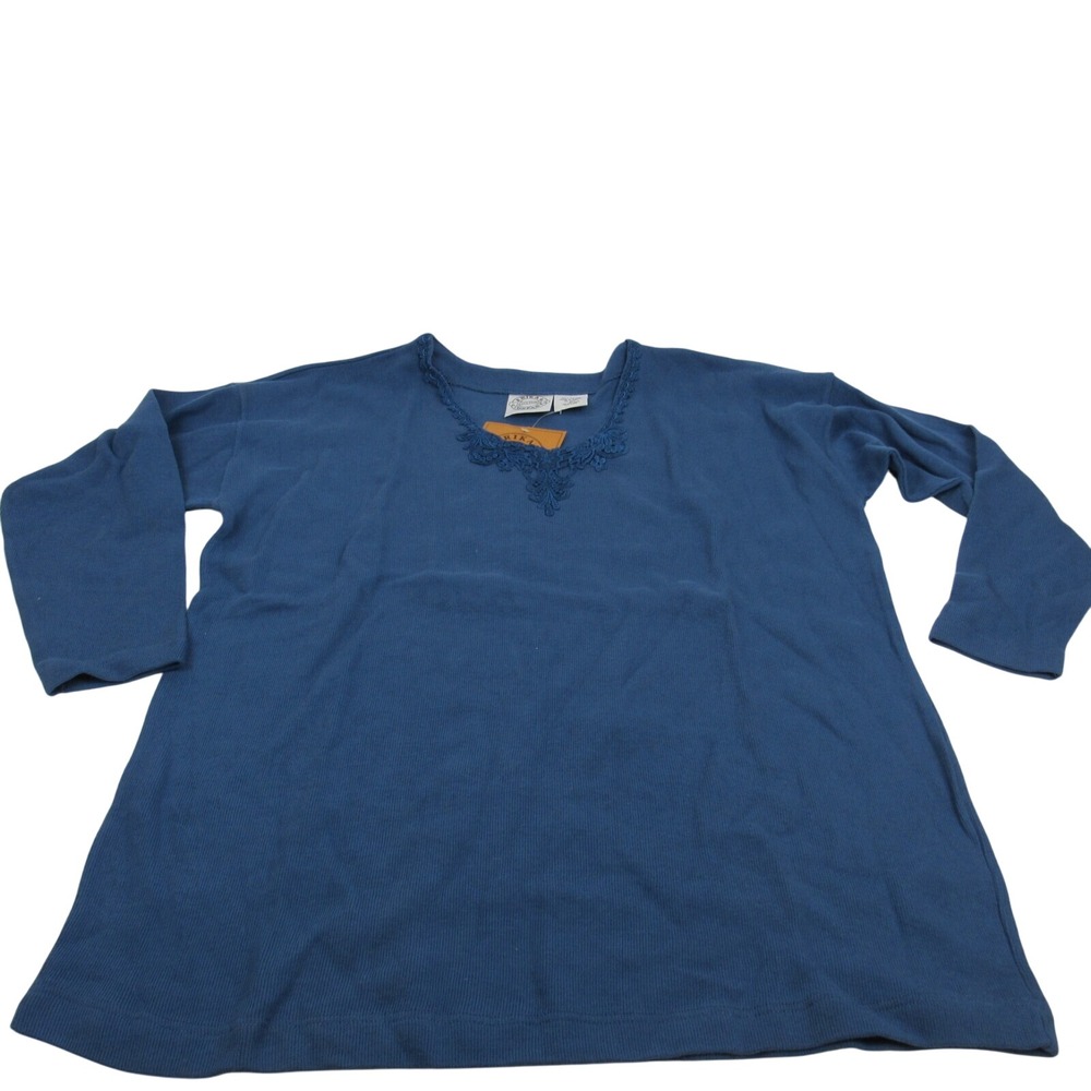 Erika Company Blue Lace Trim Ribbed Cotton Tunic Top Size Large‎